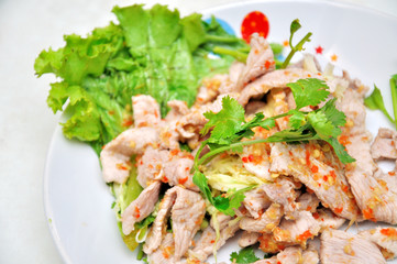 Spicy pork salad , Thai style food
