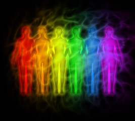 Rainbow people - rainbow silhouettes of human aura - obrazy, fototapety, plakaty