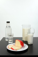 milk, water and cheese, tasty and healthy food