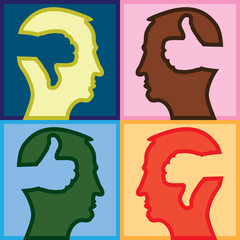 head with thumbs up and thumbs down - illustration