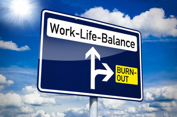 Ortseingangsschild blau mit Work-Life-Balance