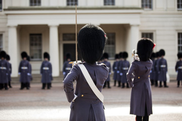 Grenadier guards wearing winter greatcoat