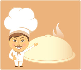 restaurant background cartoon cook and dish