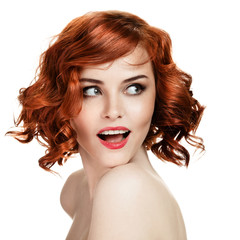 Beautiful smiling woman portrait on white background
