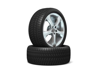 Obraz premium Car wheels on white background.