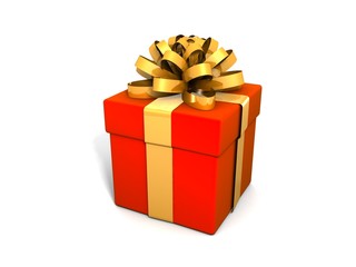 Single gift box with ribbon on white background