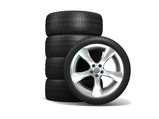 Obraz premium Wheels isolated on white. 3d illustration.