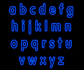 Alphabet minuscule, néon bleu