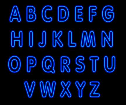 Alphabet majuscule, néon bleu