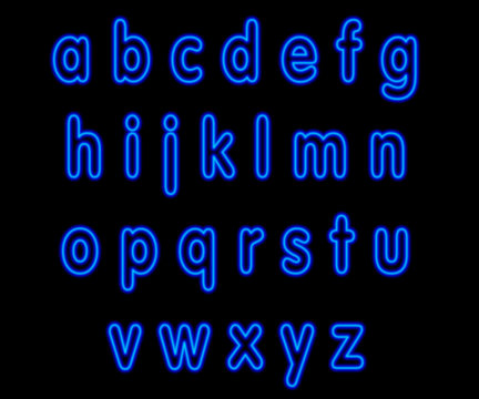 Alphabet minuscule, néon bleu