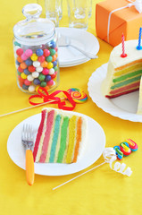 Slice of rainbow cake