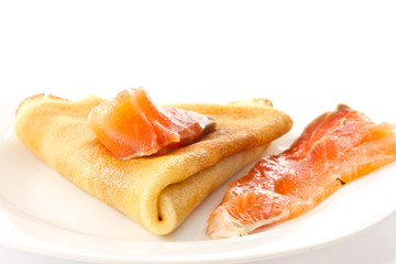 Pancakes with salted red fish