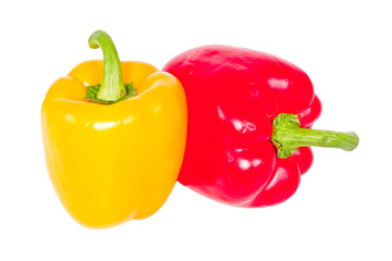 Red and yellow sweet pepper isolated on white background
