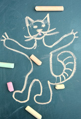 Cat, child's drawing with chalk