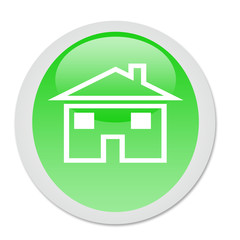 Glossy green home button with house symbol