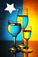 Three glasses and white star