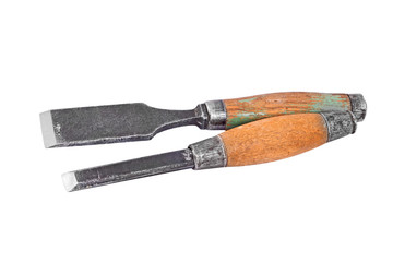 Old and rusty chisel, isolated on white background