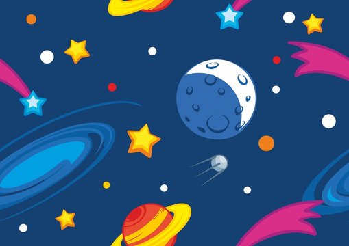 Seamless vector pattern with planets and stars