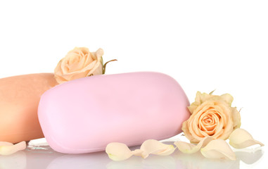 Two soap with roses on white background