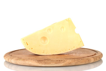 Сheese on wooden board isolated on white