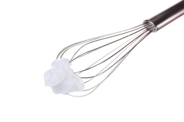 Metal whisk for whipping eggs with cream isolated on white