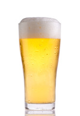 glass with beer on white background