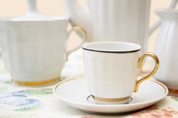 white coffee set on the table