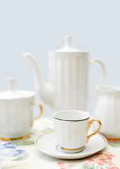 Fototapeta premium white coffee set on the table
