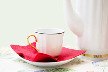 white coffee set on the table