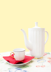 white coffee set on the table
