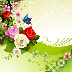 Background with roses and butterflies