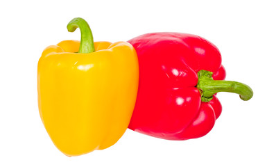 Red and yellow sweet pepper isolated on white background