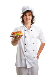 funny chef with sandwich