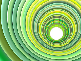 3d render concentric pipes in multiple green colors