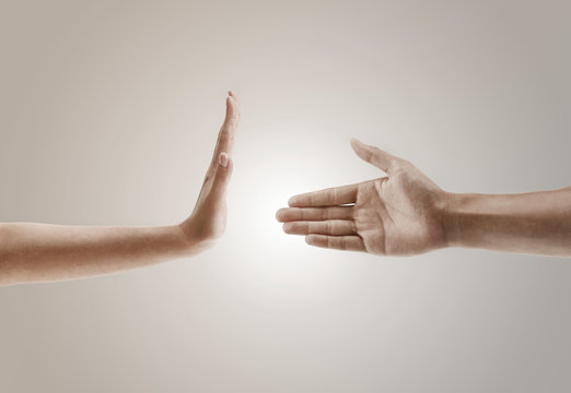 hand gesture concept of one hand refusing to handshake