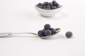 Fresh blueberries on white