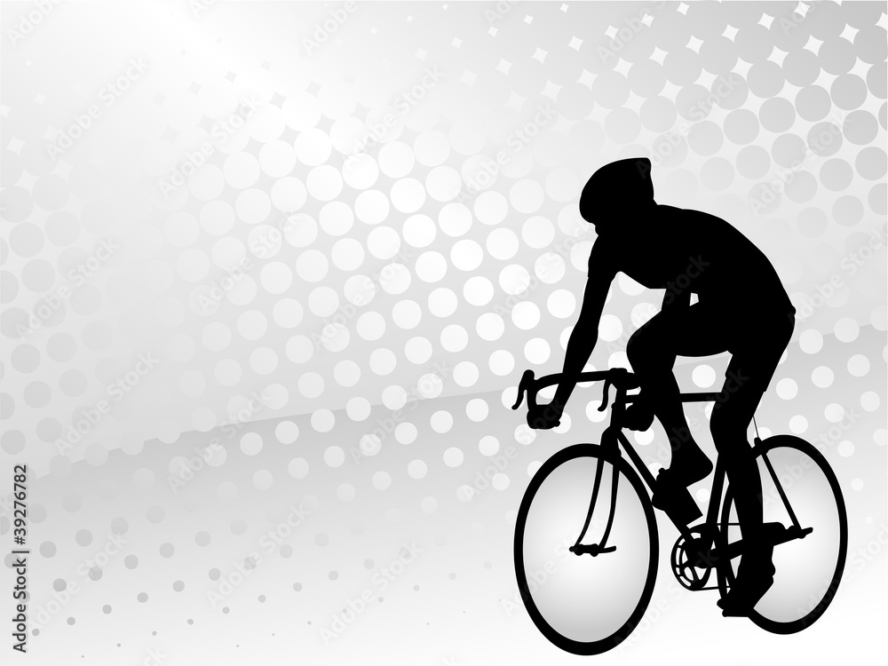 Poster bicyclist on the abstract halftone background