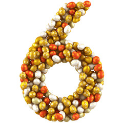 Number six made of Easter Eggs. Isolated on white. 3d render