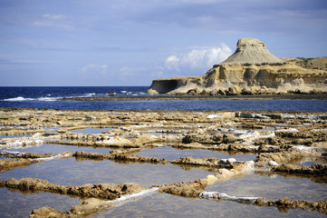Fototapeta na wymiar Xwejni saltpans, Gozo, Malta