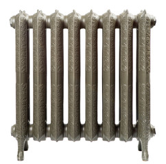 Cast iron radiator isolated on white, vintage heater for home, heat concept