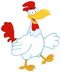 Happy Rooster Walking And Waving
