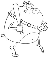 Outlined Sneaky Bulldog Tip Toeing With Baseball Bat