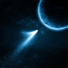 comet flying to planet in space © denisovd
