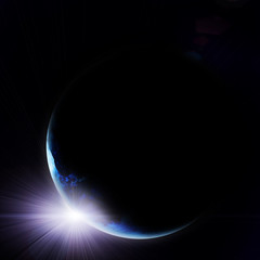 illustration of rising sun over blue earth