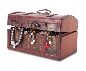 Treasure chest isolated on white background with clipping patch