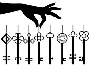 Silhouette female hand hold key set