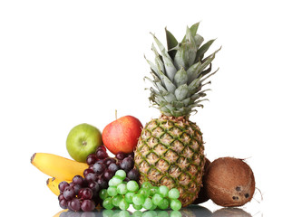 Fresh tropical fruits isolated on white