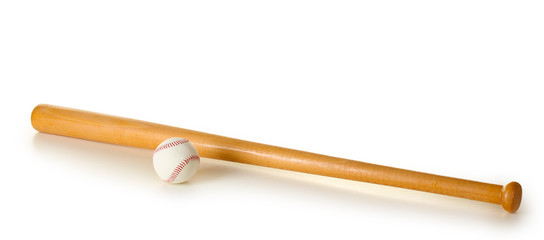baseball ball and bat isolated on white