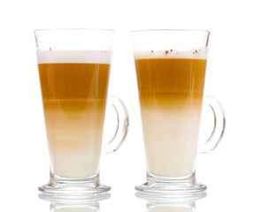 Fragrant сoffee latte in glass cups isolated on white