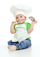 kitchen boy with pan isolated on white